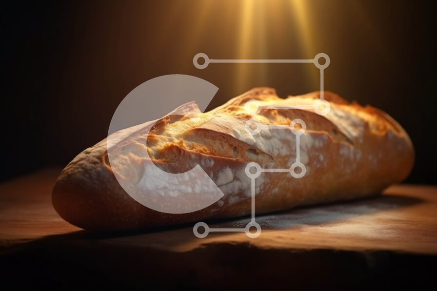 Σετ των 2 Intra Συλλεκτικό Ξύλινο Παζλ Plywood  4mm - Κοντινή εικόνα μιας φρεσκοψημένης μπαγκέτας σε μια ξύλινη σανίδα κοπής Σε Ξύλινο Κουτί - Διαστάσεις: 10x10 cm – 25 κομμάτια