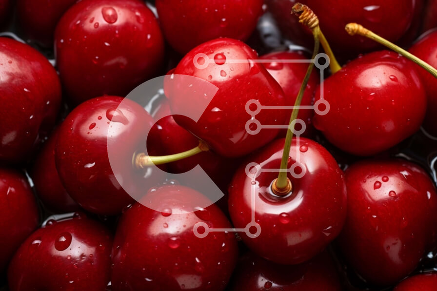 Σετ των 2 Intra Συλλεκτικό Ξύλινο Παζλ Plywood  4mm - Σωρός από φρέσκα κόκκινα κεράσια σε ένα μπολ με σταγονίδια νερού Σε Ξύλινο Κουτί - Διαστάσεις: 10x10 cm – 25 κομμάτια