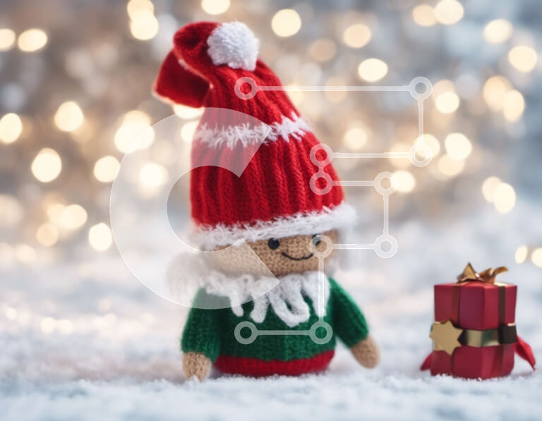 Intra Συλλεκτικό Ξύλινο Παζλ Plywood  4mm - Εορταστική κούκλα ξωτικού στο χιόνι με ανοιχτό κουτί δώρου Σε Ξύλινο Κουτί - Διαστάσεις: 10x10 cm – 25 κομμάτια