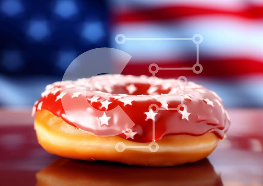 Σετ των 2 Intra Συλλεκτικό Ξύλινο Παζλ Plywood  4mm - Πατριωτικό ντόνατ με φόντο αμερικανική σημαία Σε Ξύλινο Κουτί - Διαστάσεις: 10x10 cm – 25 κομμάτια