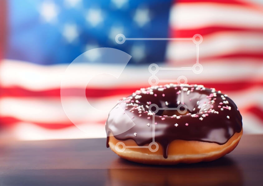 Σετ των 2 Intra Συλλεκτικό Ξύλινο Παζλ Plywood  4mm - Ντόνατς με θέμα την αμερικανική σημαία με σοκολατένιο γλάσο και πασπαλίσματα Σε Ξύλινο Κουτί - Διαστάσεις: 10x10 cm – 25 κομμάτια