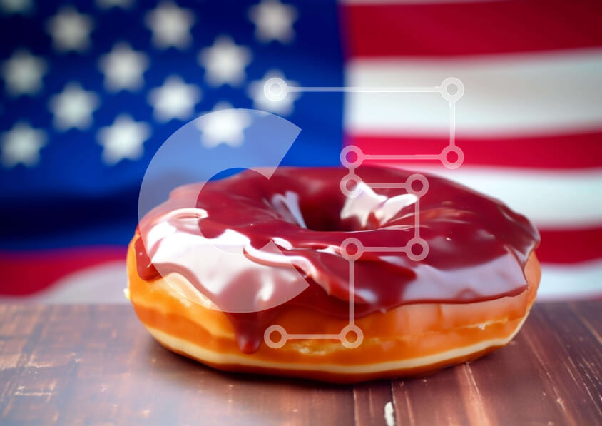 Σετ των 2 Intra Συλλεκτικό Ξύλινο Παζλ Plywood  4mm - Σοκολατένιο ντόνατ με αμερικανική σημαία Σε Ξύλινο Κουτί - Διαστάσεις: 10x10 cm – 25 κομμάτια