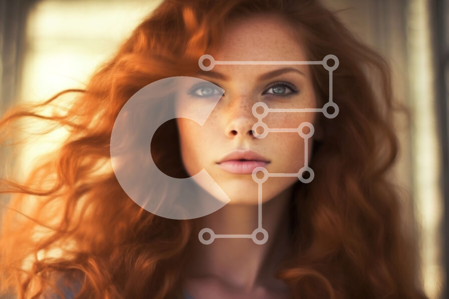 Intra Συλλεκτικό Ξύλινο Παζλ Plywood  4mm - Όμορφη γυναίκα με κόκκινα μαλλιά και μπλε μάτια φωτογραφημένη στο στούντιο Σε Ξύλινο Κουτί - Διαστάσεις Puzzle: 10x10 cm – 25 κομμάτια