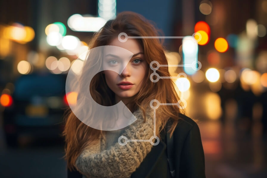 Intra Συλλεκτικό Ξύλινο Παζλ Plywood  4mm - Όμορφη εικόνα της νεαρής γυναίκας στο δρόμο της πόλης τη νύχτα Σε Ξύλινο Κουτί - Διαστάσεις Puzzle: 10x10 cm – 25 κομμάτια