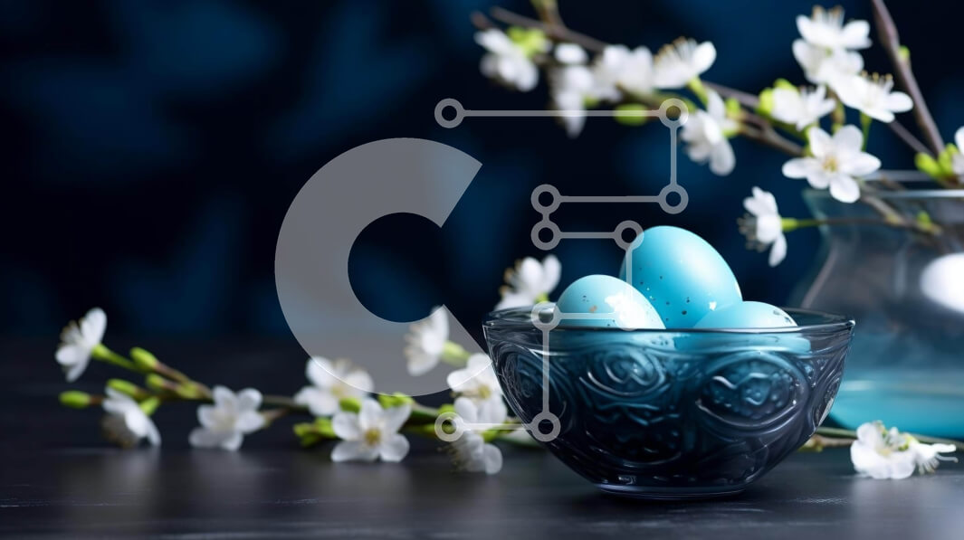 Intra Συλλεκτικό Ξύλινο Παζλ Plywood  4mm - Ανοιξιάτικο ντεκόρ τραπεζιού με μπλε αυγά και λευκά άνθη Σε Ξύλινο Κουτί - Διαστάσεις Puzzle: 10x10 cm – 25 κομμάτια