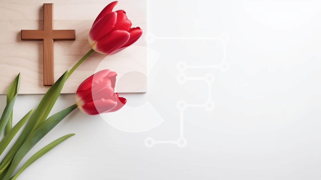 Intra Συλλεκτικό Ξύλινο Παζλ Plywood  4mm - Κόκκινες τουλίπες και Ξύλινος Σταυρός για θρησκευτικές γιορτές Σε Ξύλινο Κουτί - Διαστάσεις Puzzle: 10x10 cm – 25 κομμάτια