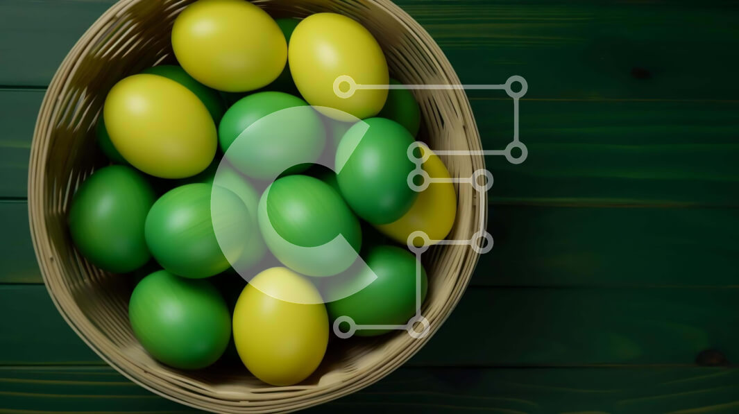 Intra Συλλεκτικό Ξύλινο Παζλ Plywood  4mm - Καλάθι με πασχαλινά αυγά σε ένα ξύλινο τραπέζι Σε Ξύλινο Κουτί - Διαστάσεις: 10x10 cm – 25 κομμάτια