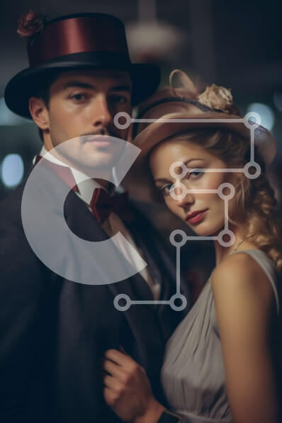 Intra Συλλεκτικό Ξύλινο Παζλ Plywood  4mm - Vintage ζευγάρι ποζάρει με επίσημη ενδυμασία Σε Ξύλινο Κουτί - Διαστάσεις Puzzle: 10x10 cm – 25 κομμάτια