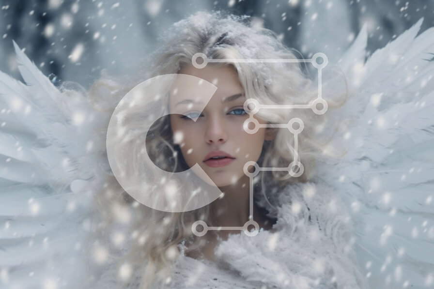 Intra Συλλεκτικό Ξύλινο Παζλ Plywood  4mm - Γαλήνιος άγγελος με λευκή φορεσιά την ημέρα του χιονιού Σε Ξύλινο Κουτί - Διαστάσεις Puzzle: 10x10 cm – 25 κομμάτια