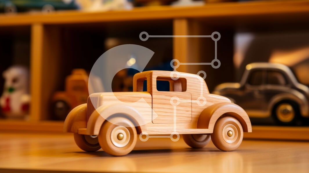 Intra Συλλεκτικό Ξύλινο Παζλ Plywood  4mm - Ξύλινο αυτοκίνητο παιχνιδιών στο ράφι μπροστά από το παράθυρο Σε Ξύλινο Κουτί - Διαστάσεις Puzzle: 10x10 cm – 25 κομμάτια