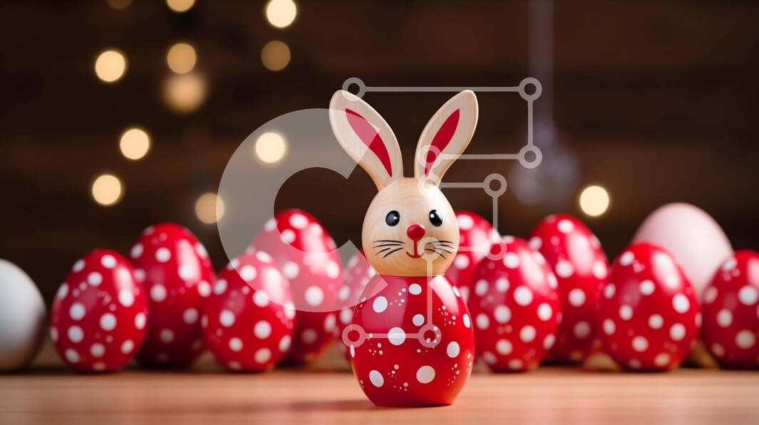 Intra Συλλεκτικό Ξύλινο Παζλ Plywood  4mm - Ξύλινο κουνελάκι με κόκκινες πουά και πασχαλινά αυγά Σε Ξύλινο Κουτί - Διαστάσεις: 10x10 cm – 25 κομμάτια