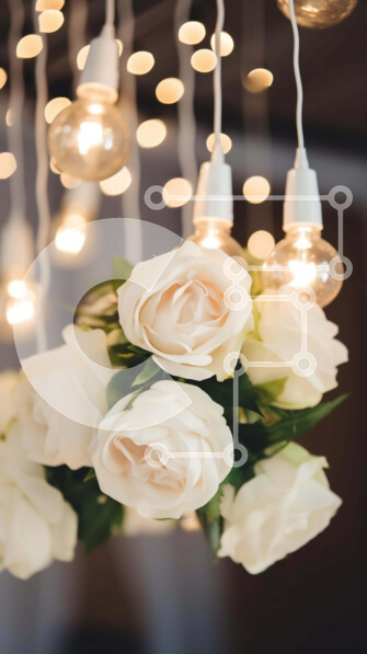 Intra Συλλεκτικό Ξύλινο Παζλ Plywood  4mm - Κομψό μπουκέτο λευκό τριαντάφυλλο που κρέμεται από λαμπτήρες Σε Ξύλινο Κουτί - Διαστάσεις Puzzle: 10x10 cm – 25 κομμάτια