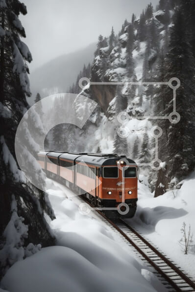 Intra Συλλεκτικό Ξύλινο Παζλ Plywood  4mm - Γραφική εικόνα ενός πορτοκαλί τρένου που ταξιδεύει μέσα από ένα χιονισμένο δάσος Σε Ξύλινο Κουτί - Διαστάσεις Puzzle: 10x10 cm – 25 κομμάτια