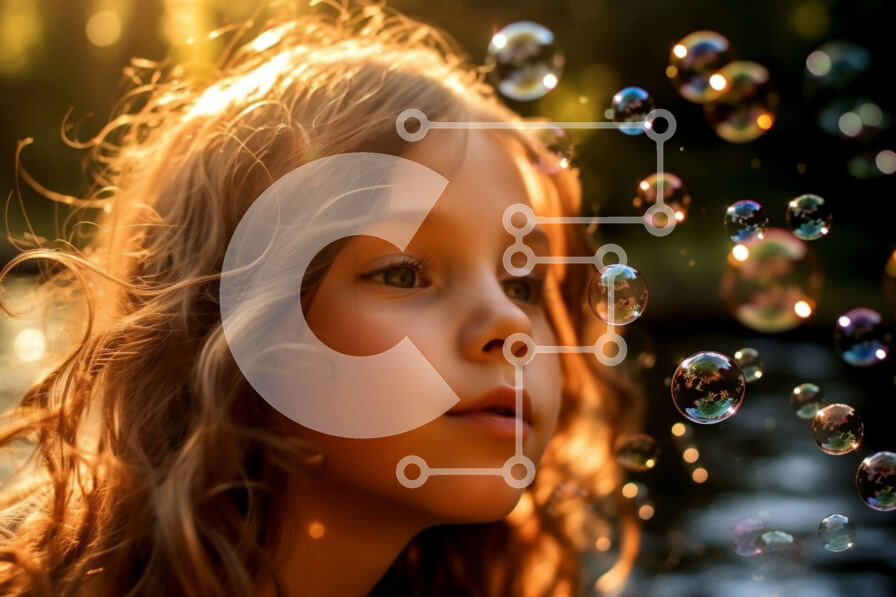 Intra Συλλεκτικό Ξύλινο Παζλ Plywood  4mm - Ειρηνική σκηνή ενός κοριτσιού και φυσαλίδων στο ηλιοβασίλεμα Σε Ξύλινο Κουτί - Διαστάσεις Puzzle: 10x10 cm – 25 κομμάτια