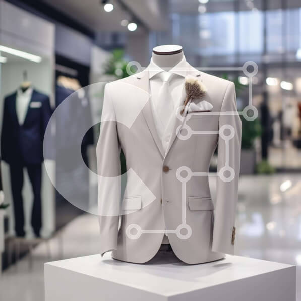 Σετ των 2 Intra Συλλεκτικό Ξύλινο Παζλ Plywood  4mm - Λευκό κοστούμι μανεκέν με παπιγιόν στην οθόνη του παραθύρου καταστήματος Σε Ξύλινο Κουτί - Διαστάσεις: 10x10 cm – 25 κομμάτια