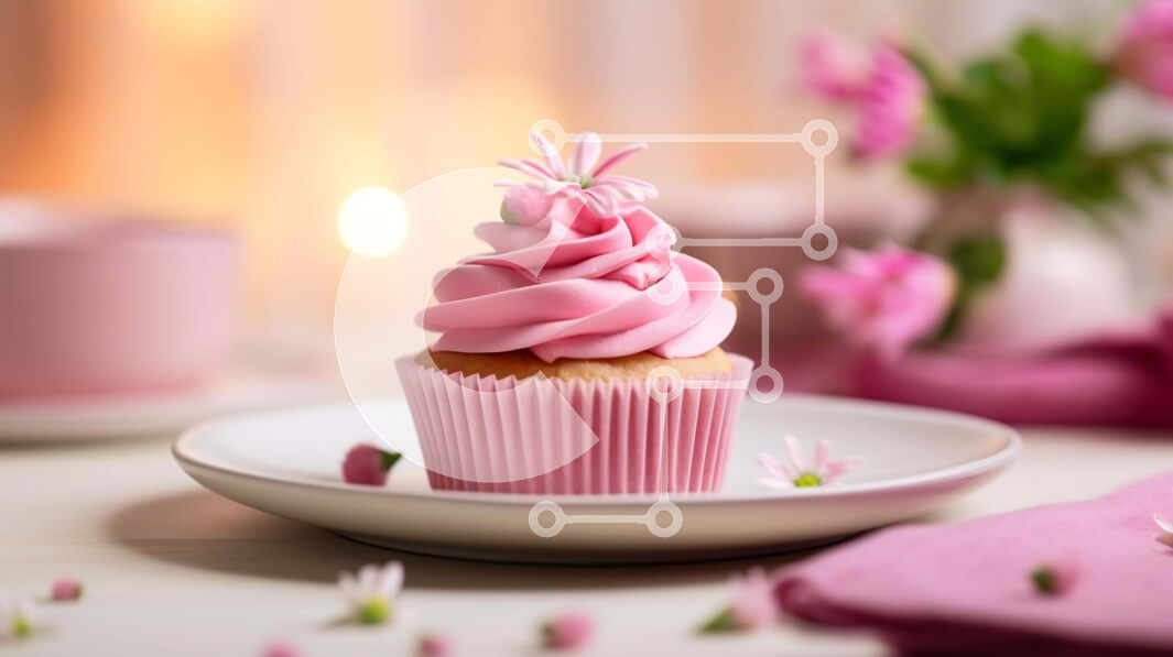 Σετ των 2 Intra Συλλεκτικό Ξύλινο Παζλ Plywood  4mm - Cupcake με ροζ γλάσο και λουλούδια στο πιάτο Σε Ξύλινο Κουτί - Διαστάσεις: 10x10 cm – 25 κομμάτια