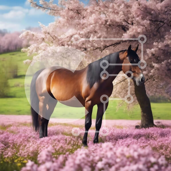 Intra Συλλεκτικό Ξύλινο Παζλ Plywood  4mm - Καφέ άλογο σε ανοιχτό χωράφι με ροζ λουλούδια Σε Ξύλινο Κουτί - Διαστάσεις: 10x10 cm – 25 κομμάτια