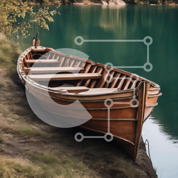 Intra Συλλεκτικό Ξύλινο Παζλ Plywood  4mm - Παλαιά ξύλινη βάρκα στην ακτή του υδάτινου σώματος Σε Ξύλινο Κουτί - Διαστάσεις: 10x10 cm – 25 κομμάτια