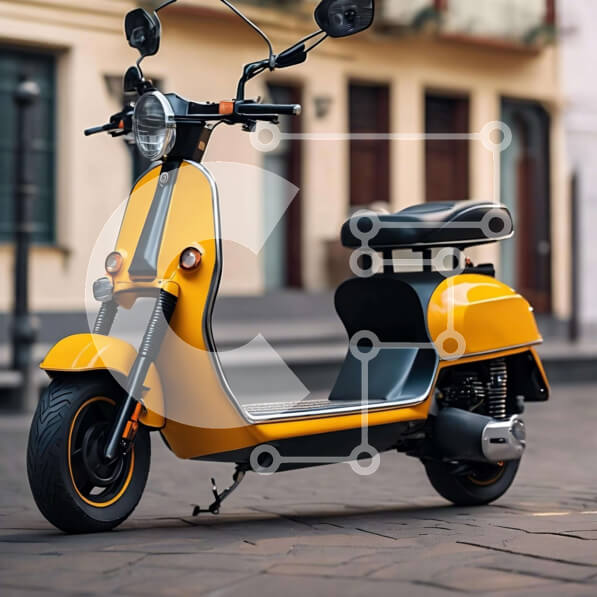 Intra Συλλεκτικό Ξύλινο Παζλ Plywood  4mm - Κίτρινο σκούτερ παρκαρισμένο μπροστά από την πολυκατοικία Σε Ξύλινο Κουτί - Διαστάσεις Puzzle: 10x10 cm – 25 κομμάτια