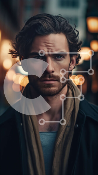 Intra Συλλεκτικό Ξύλινο Παζλ Plywood  4mm - Σοβαρός άνδρας με μαύρο σακάκι και κασκόλ που στέκεται στο δρόμο της πόλης τη νύχτα Σε Ξύλινο Κουτί - Διαστάσεις Puzzle: 10x10 cm – 25 κομμάτια