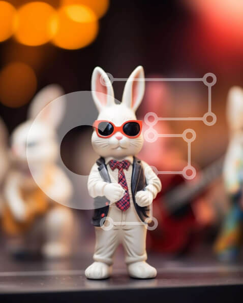 Intra Συλλεκτικό Ξύλινο Παζλ Plywood  4mm - Διασκεδαστικά και παιχνιδιάρικα ειδώλια λευκού κουνελιού με μουσικά όργανα Σε Ξύλινο Κουτί - Διαστάσεις: 10x10 cm – 25 κομμάτια