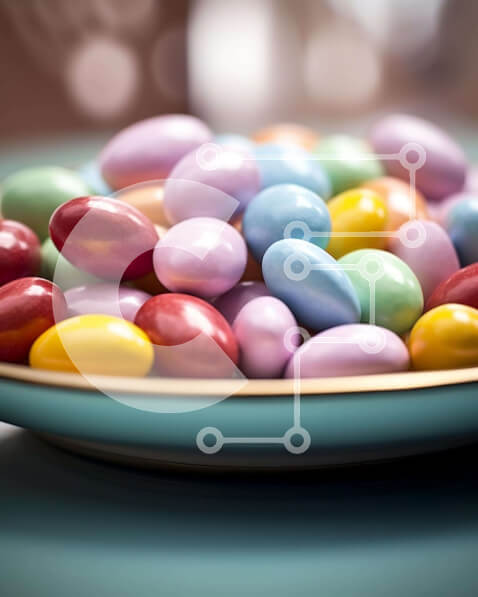 Σετ των 2 Intra Συλλεκτικό Ξύλινο Παζλ Plywood  4mm - Πολύχρωμα καλάμια καραμελών στο μπλε πιάτο Σε Ξύλινο Κουτί - Διαστάσεις: 10x10 cm – 25 κομμάτια