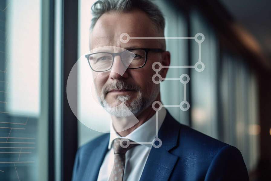 Intra Συλλεκτικό Ξύλινο Παζλ Plywood  4mm - Μεσήλικας επιχειρηματίας με κοστούμι και γραβάτα κοιτάζοντας το αστικό τοπίο Σε Ξύλινο Κουτί - Διαστάσεις Puzzle: 10x10 cm – 25 κομμάτια