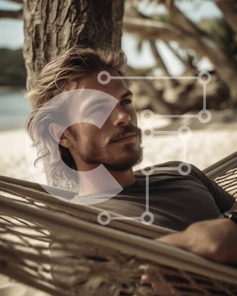 Intra Συλλεκτικό Ξύλινο Παζλ Plywood  4mm - Χαλαρωτική αιώρα στην παραλία με φοίνικες στο φόντο Σε Ξύλινο Κουτί - Διαστάσεις Puzzle: 10x10 cm – 25 κομμάτια