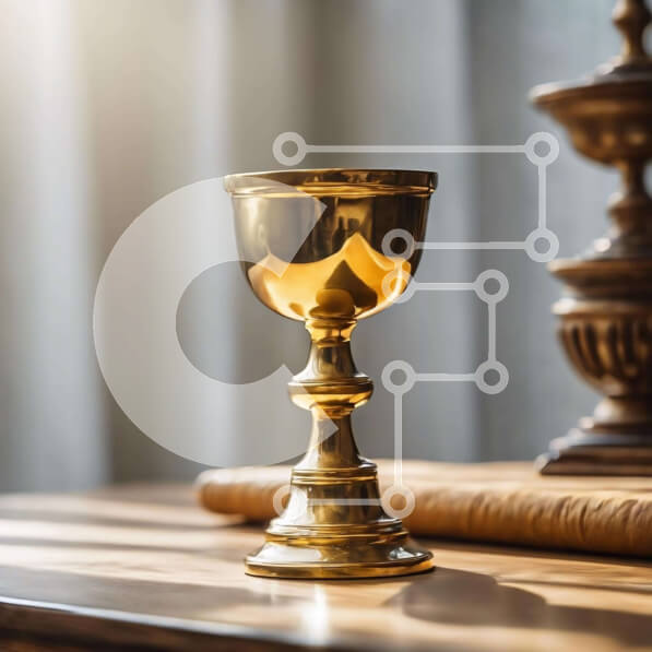 Intra Συλλεκτικό Ξύλινο Παζλ Plywood  4mm - Χρυσό κύπελλο σε ξύλινο τραπέζι για θρησκευτικές τελετές Σε Ξύλινο Κουτί - Διαστάσεις Puzzle: 10x10 cm – 25 κομμάτια