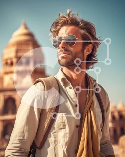 Intra Συλλεκτικό Ξύλινο Παζλ Plywood  4mm - Κομψός άνδρας μπροστά από το αρχιτεκτονικό αριστούργημα Σε Ξύλινο Κουτί - Διαστάσεις Puzzle: 10x10 cm – 25 κομμάτια