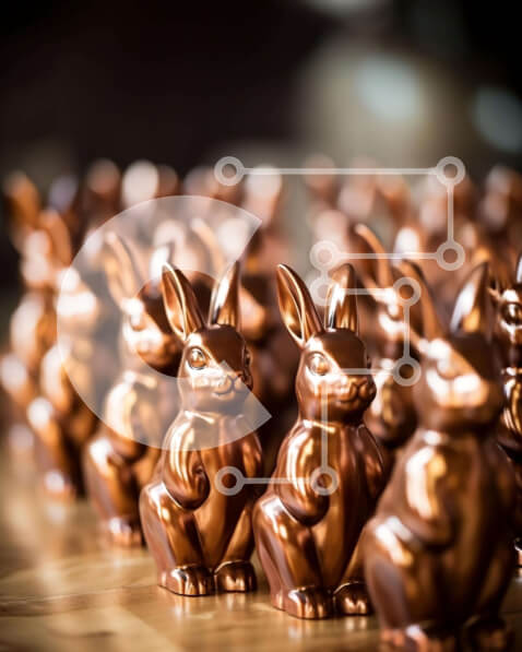 Intra Συλλεκτικό Ξύλινο Παζλ Plywood  4mm - Ομάδα ειδωλίων καφέ κουνελιών για τον εορτασμό του Πάσχα Σε Ξύλινο Κουτί - Διαστάσεις Puzzle: 10x10 cm – 25 κομμάτια