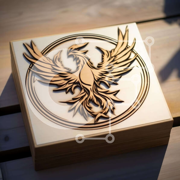 Intra Συλλεκτικό Ξύλινο Παζλ Plywood  4mm - Ξύλινο κουτί περίτεχνα σκαλισμένο με σχέδιο Phoenix Σε Ξύλινο Κουτί - Διαστάσεις: 10x10 cm – 25 κομμάτια