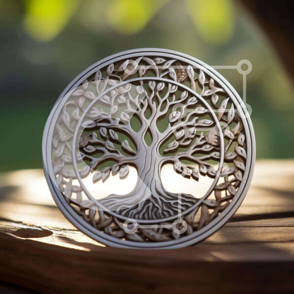 Intra Συλλεκτικό Ξύλινο Παζλ Plywood  4mm - Περίτεχνα σκαλισμένο το δέντρο της ζωής σε ξύλινο τραπέζι Σε Ξύλινο Κουτί - Διαστάσεις: 10x10 cm – 25 κομμάτια