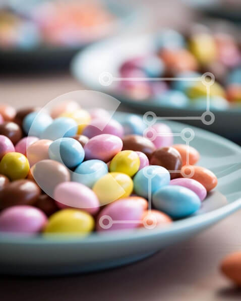 Σετ των 2 Intra Συλλεκτικό Ξύλινο Παζλ Plywood  4mm - Πολύχρωμα καλάμια καραμελών σε μπλε πιάτα Σε Ξύλινο Κουτί - Διαστάσεις: 10x10 cm – 25 κομμάτια