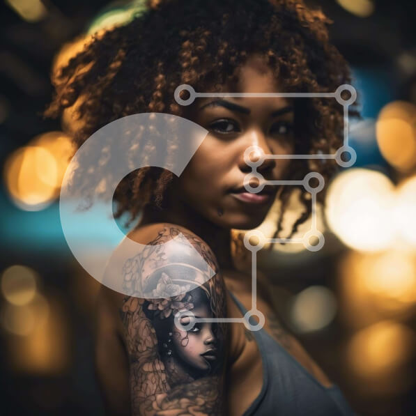 Intra Συλλεκτικό Ξύλινο Παζλ Plywood  4mm - Περίπλοκο τατουάζ βραχίονα σε νεαρή γυναίκα Σε Ξύλινο Κουτί - Διαστάσεις Puzzle: 10x10 cm – 25 κομμάτια