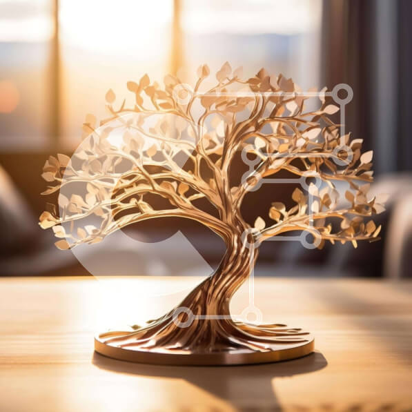 Intra Συλλεκτικό Ξύλινο Παζλ Plywood  4mm - Μεταλλικό γλυπτό δέντρου σε ξύλινο τραπέζι Σε Ξύλινο Κουτί - Διαστάσεις: 10x10 cm – 25 κομμάτια