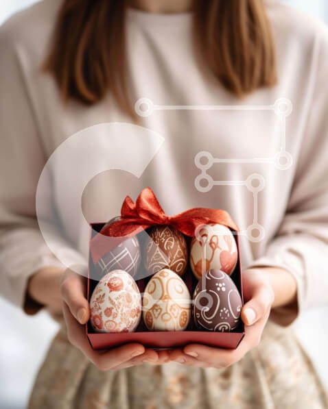 Intra Συλλεκτικό Ξύλινο Παζλ Plywood  4mm - Γυναίκα που κρατά διακοσμημένα Πασχαλινά αυγά στο εορταστικό κουτί Σε Ξύλινο Κουτί - Διαστάσεις: 10x10 cm – 25 κομμάτια