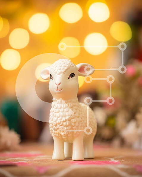 Intra Συλλεκτικό Ξύλινο Παζλ Plywood  4mm - Μικρό λευκό παιχνίδι προβάτων στο τραπέζι με πολύχρωμα φώτα Σε Ξύλινο Κουτί - Διαστάσεις: 10x10 cm – 25 κομμάτια