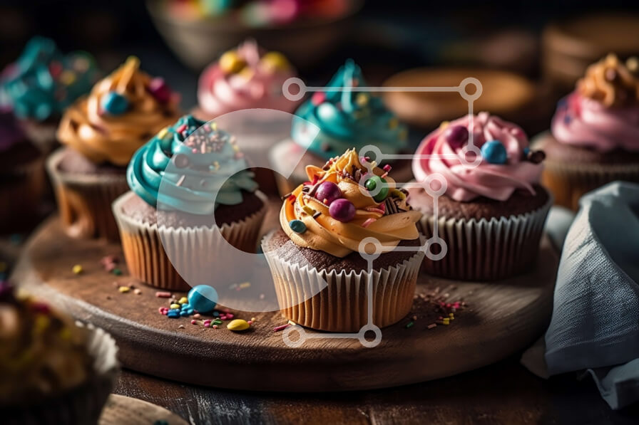 Σετ των 2 Intra Συλλεκτικό Ξύλινο Παζλ Plywood  4mm - Νόστιμη εικόνα από πολύχρωμα cupcakes με πάγωμα Σε Ξύλινο Κουτί - Διαστάσεις: 10x10 cm – 25 κομμάτια