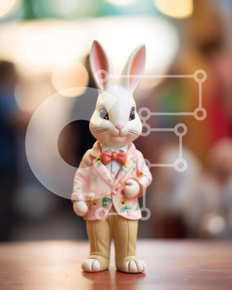 Intra Συλλεκτικό Ξύλινο Παζλ Plywood  4mm - Ειδώλιο Πασχαλινό λαγουδάκι με ροζ κοστούμι και παπιγιόν Σε Ξύλινο Κουτί - Διαστάσεις Puzzle: 10x10 cm – 25 κομμάτια