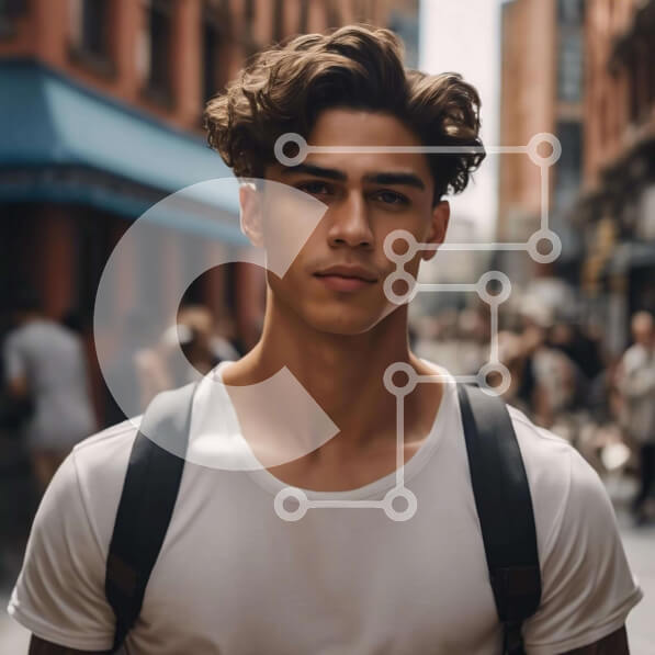 Intra Συλλεκτικό Ξύλινο Παζλ Plywood  4mm - Νεαρός άνδρας στην αστική οδό με σακίδιο πλάτης και λευκή ενδυμασία Σε Ξύλινο Κουτί - Διαστάσεις Puzzle: 10x10 cm – 25 κομμάτια