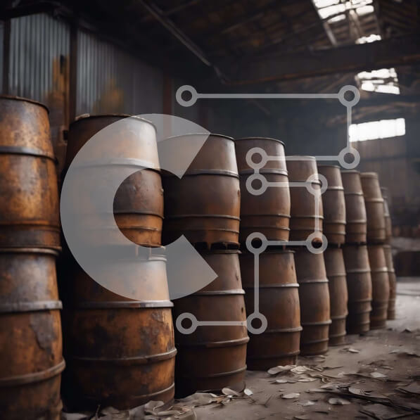 Intra Συλλεκτικό Ξύλινο Παζλ Plywood  4mm - Σκουριασμένα βαρέλια σε μια βιομηχανική αποθήκη Σε Ξύλινο Κουτί - Διαστάσεις Puzzle: 10x10 cm – 25 κομμάτια