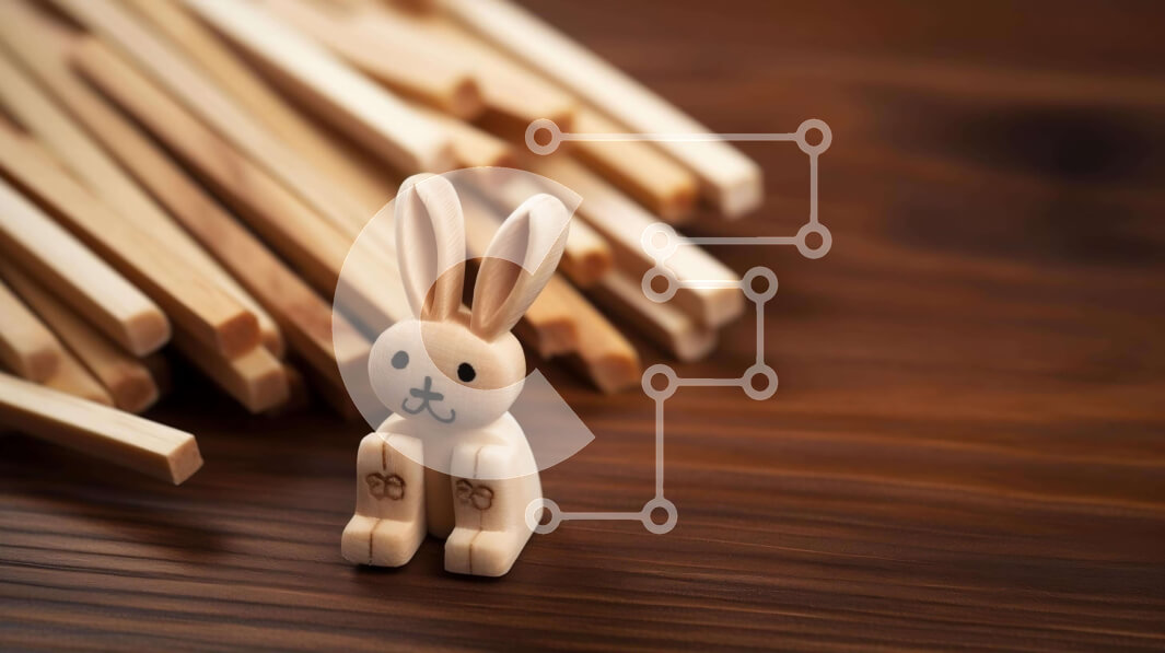 Intra Συλλεκτικό Ξύλινο Παζλ Plywood  4mm - Ξύλινο παιχνίδι λαγουδάκι και ραβδιά Σε Ξύλινο Κουτί - Διαστάσεις: 10x10 cm – 25 κομμάτια