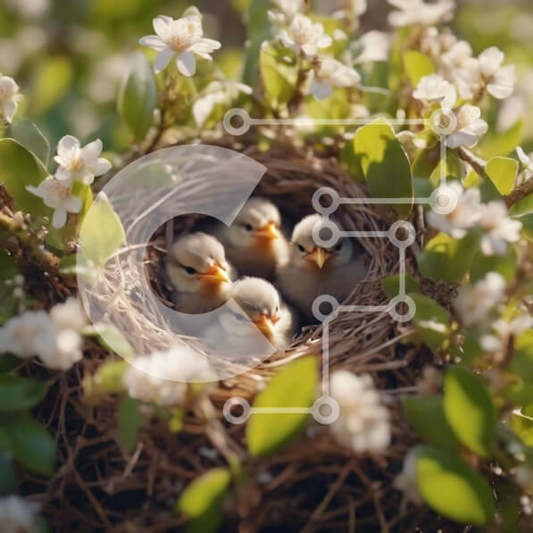 Intra Συλλεκτικό Ξύλινο Παζλ Plywood  4mm - Φωλιά πουλιών με νεαρούς νεοσσούς και λευκά λουλούδια Σε Ξύλινο Κουτί - Διαστάσεις: 10x10 cm – 25 κομμάτια