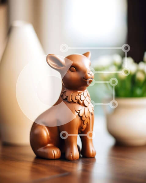 Intra Συλλεκτικό Ξύλινο Παζλ Plywood  4mm - Μικρό καφέ ειδώλιο ζώου δίπλα σε φυτά σε γλάστρες Σε Ξύλινο Κουτί - Διαστάσεις Puzzle: 10x10 cm – 25 κομμάτια