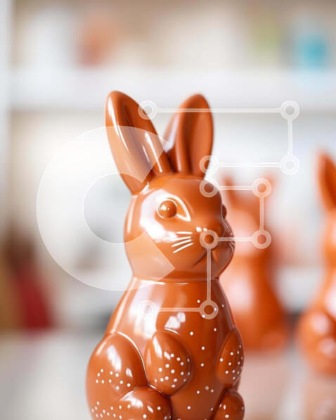 Intra Συλλεκτικό Ξύλινο Παζλ Plywood  4mm - Τρία πορτοκαλί κεραμικά ειδώλια κουνελιού στο τραπέζι Σε Ξύλινο Κουτί - Διαστάσεις: 10x10 cm – 25 κομμάτια