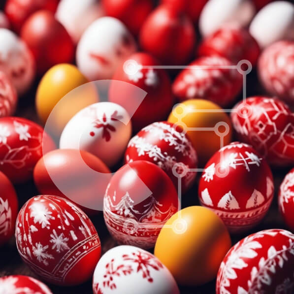 Intra Συλλεκτικό Ξύλινο Παζλ Plywood  4mm - Κόκκινα και άσπρα Πασχαλινά αυγά σε ξύλινο τραπέζι Σε Ξύλινο Κουτί - Διαστάσεις: 10x10 cm – 25 κομμάτια