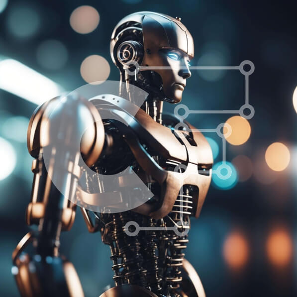 Intra Συλλεκτικό Ξύλινο Παζλ Plywood  4mm - Φουτουριστικό ρομπότ σε αστικό περιβάλλον Σε Ξύλινο Κουτί - Διαστάσεις Puzzle: 10x10 cm – 25 κομμάτια