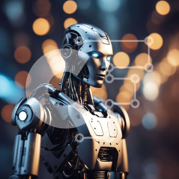 Intra Συλλεκτικό Ξύλινο Παζλ Plywood  4mm - Ρομπότ με μπλε μάτια σε φωτισμένο περιβάλλον Σε Ξύλινο Κουτί - Διαστάσεις Puzzle: 10x10 cm – 25 κομμάτια