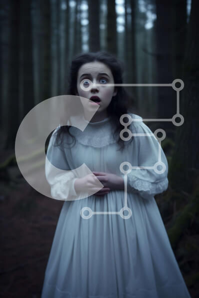 Σετ των 2 Intra Συλλεκτικό Ξύλινο Παζλ Plywood  4mm - Απόκοσμη εικόνα μιας γυναίκας με λευκό φόρεμα που στέκεται σε ένα σκοτεινό δάσος Σε Ξύλινο Κουτί - Διαστάσεις: 10x10 cm – 25 κομμάτια